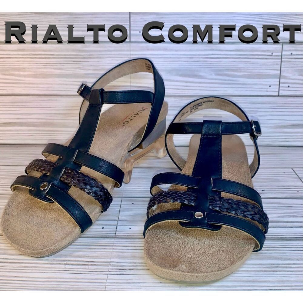 Rialto Comfort Ashland Black Vegan Leather Sandals S:7.5